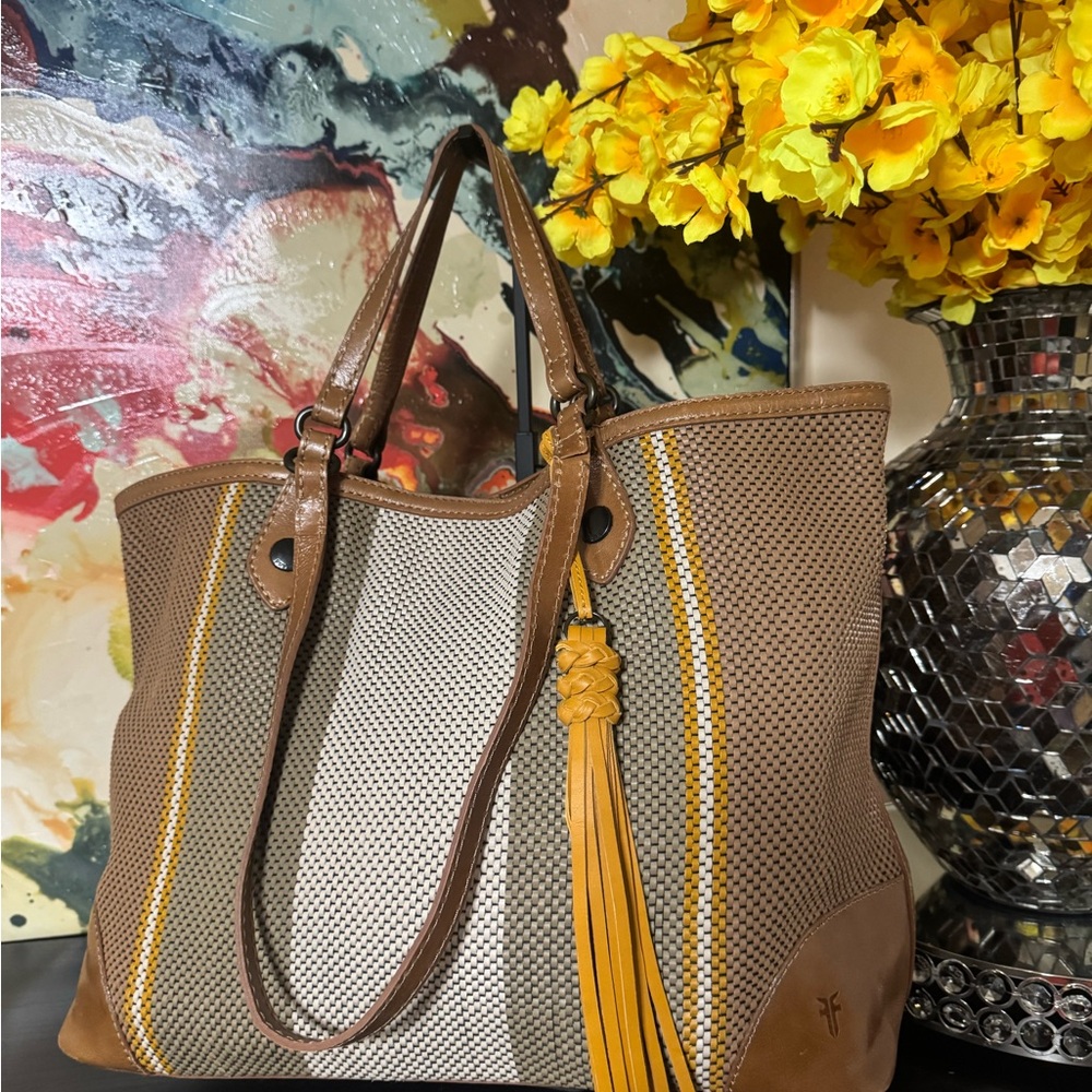 Frye Stylish Brown and Yellow Tote Bag